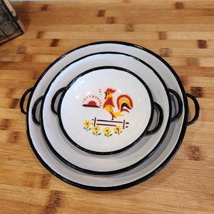 Vintage Country morning Sunrise Rooster Enamelware